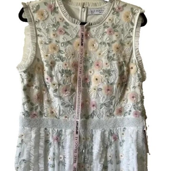Mac Duggal 9137 Embroidered‎ High Neck Sleeveless Floral Ruffled Gown NWT - Picture 6 of 8